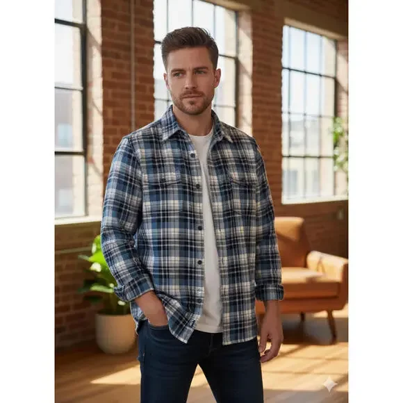 Nautica Men's Blue Plaid Button-Up Shirt L NWT - Picture 1 of 6